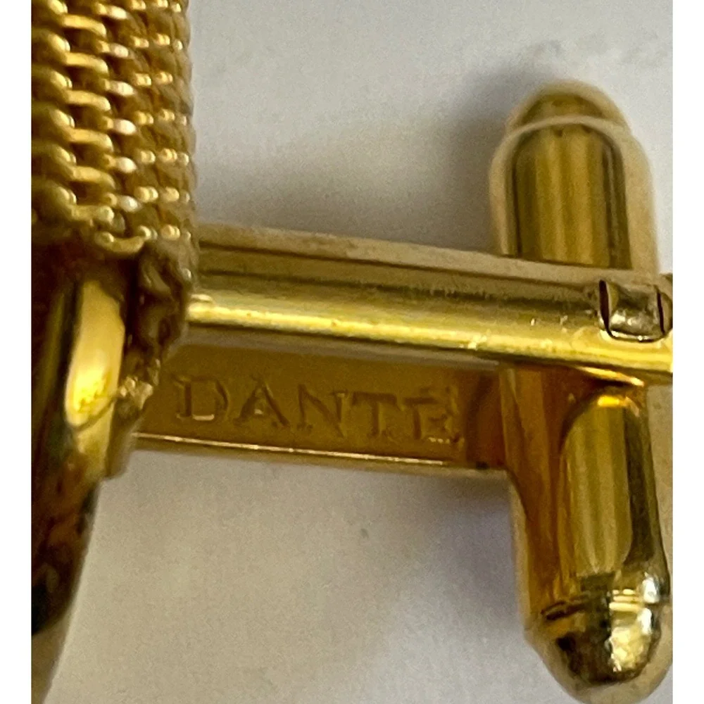 Dante Cancer Zodiac Wrap Mesh Cufflinks Mens Gold Vintage